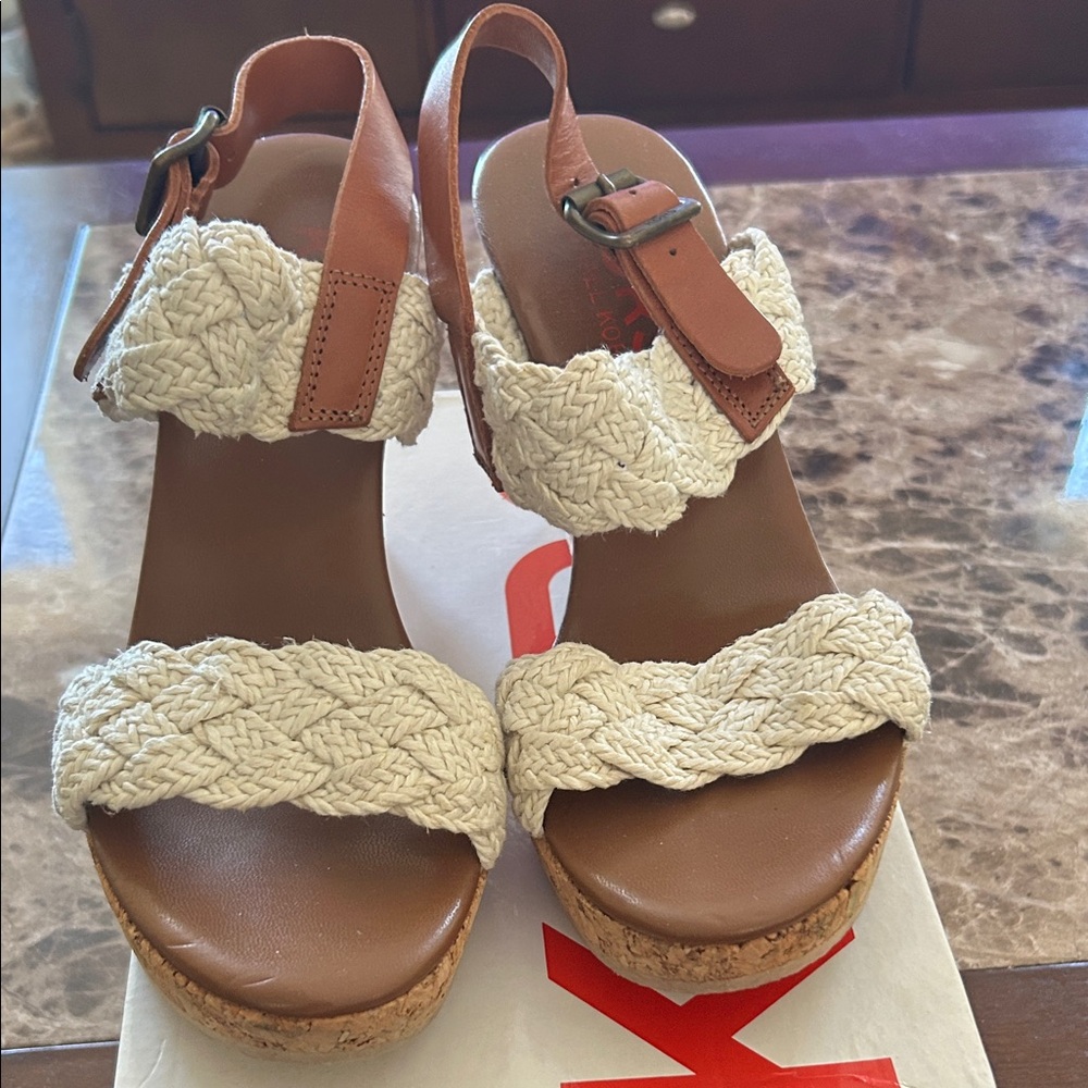 Michael Kors Cream and Brown Braided Wedges